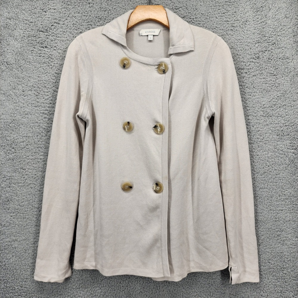 KINROSS Womens Size Small Beige Double‎ Breasted Knit Blazer Jacket Collared